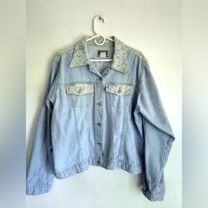 Vintage 80s Forenza Light Wash Denim And Lace‎ Retro Jean Jacket New Wave Pop L
